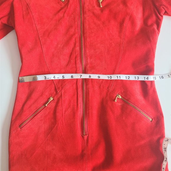 Vintage Bagatelle suede red dress with gold zippers. - Picture 11 of 15